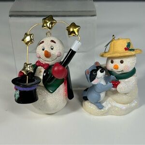 Hallmark Enesco Ornaments Lot Sparkly Snowmen With Cute Animal and Magic Hat